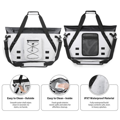 MORXPLOR Cooler Bag Soft Insulated Tote For Beach Travel Grocery|Portable Large Ice Coolers with Handle,Shoudlder Strap,6 Ice Packs and 2 Removeable Cup Holders,40 Can Capacity Food Delivery Tote Bags