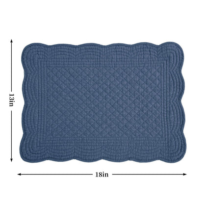 HOMBYS Quilted Placemats Set of 6 Washable-13x18 inches Rectangular Placemats for Kitchen Table-100% Cotton Fabric Rectangular Table Mats, (Sapphire Blue)