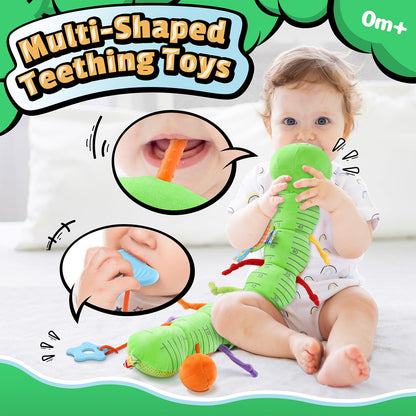 LIGHTDESIRE Baby Toys Musical Caterpillar,Infant Toys 3 6 12 Months Sensory Toy with Ruler Design,Mirror,Pull String,Crinkle&Ring Bell,Baby Teething Toy for Tummy Time Boy Girl Gifts (Lime Green)