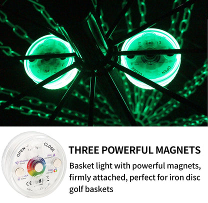 HIAARO LED Disc Golf Baskets Light 2 Pack with Magnetic Attachment, RF Remote Control, Waterproof, Multi Colored Adjustment Modes for Disc Golf Night Practice