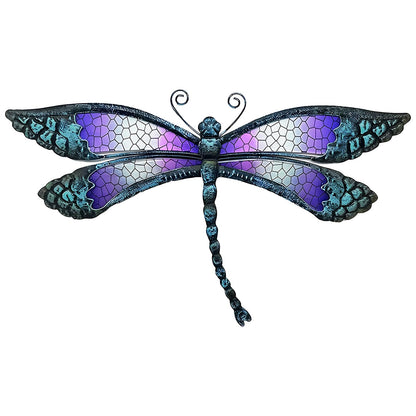 POXOHO Metal Dragonfly Wall Decor - Outdoor Wall Decor Garden Dragonfly Decor for Patio - Dragonfly Metal Wall Art for Living Room, Bedroom, Dragonfly Gifts(15 inch, Metal&Glass)
