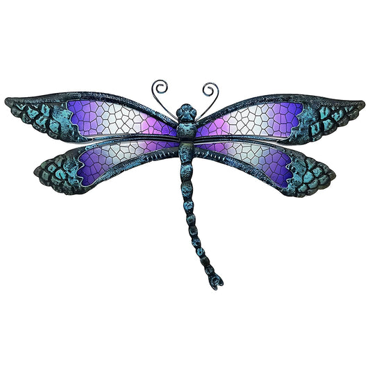 POXOHO Metal Dragonfly Wall Decor - Outdoor Wall Decor Garden Dragonfly Decor for Patio - Dragonfly Metal Wall Art for Living Room, Bedroom, Dragonfly Gifts(15 inch, Metal&Glass)