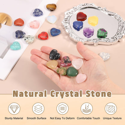 PATIKIL 20 Pcs Natural Heart Shaped Crystal Stone, 1 Inch Mini Polished Love Gemstone Crystal, Pocket Rock Engraved Worry Stones for Women Gifts Meditation, Cyan Blue
