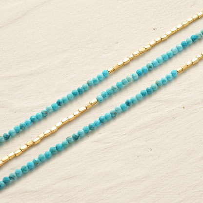 MYEARS Women Beaded Bracelet Gold Gemstone Turquoise 14K Simple Dainty Handmade Chain Everyday Boho Beach Jewelry