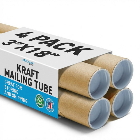 MagicWater Supply Mailing Tube - 3 in x 18 in - Kraft - 4 Pack - for Shipping and Storage of Posters, Arts, Crafts, and Documents