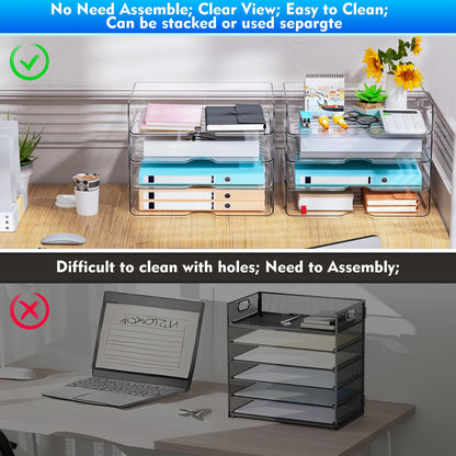 Paper Organizer Letter Tray, 4 Pack Acrylic Stackable Desk File Organizer,Versatile Clear Office Organizer for File Paper, Ipad, Letter, A4 Office File, Books, Notes, Etc
