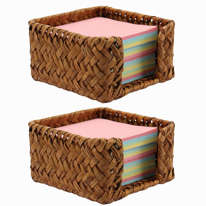 Shonmogar Seagrass Sticky Note Holder,2 Pack Woven Post It Note Dispenser for Desk,3 x 3 Inch Post It Note Holder, Rustic Sticky Note Dispenser for Home Office Desk Table Drawer, Caramel