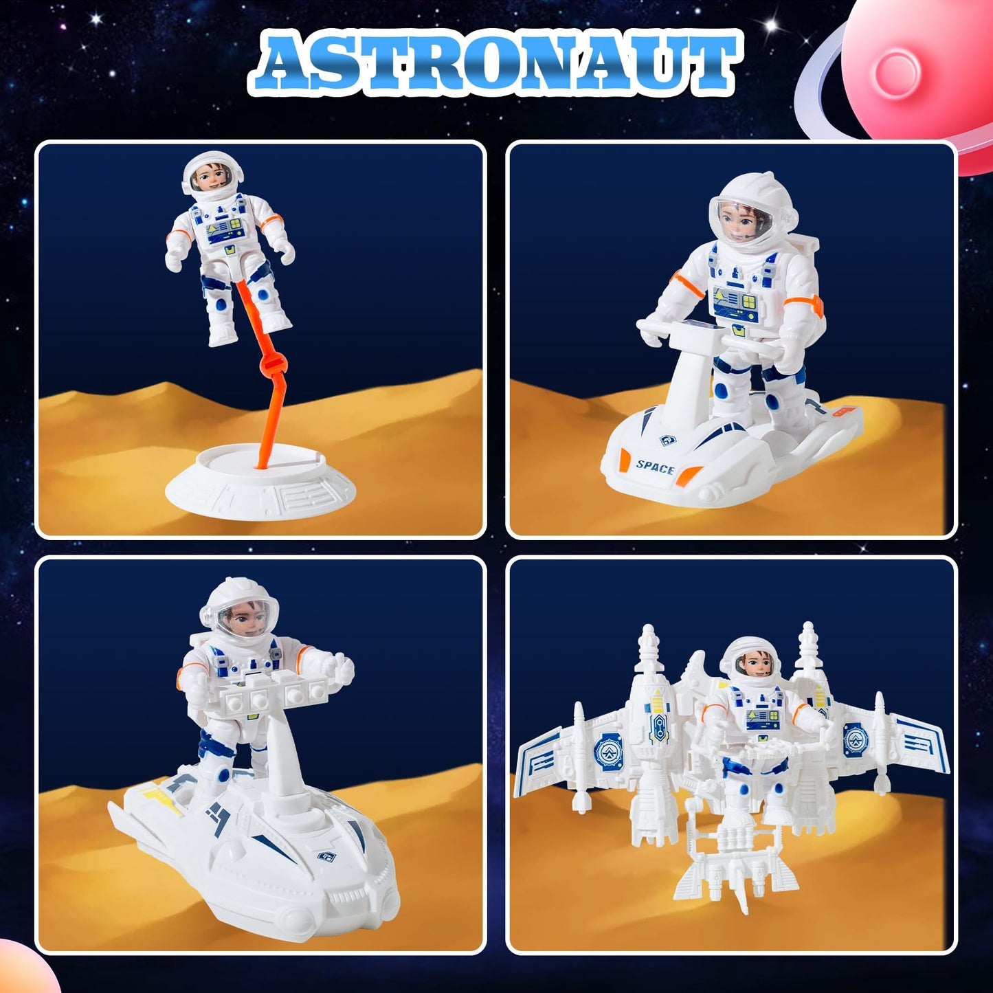 Wbzle Rocket Ship Toy, UFO Spaceship Toy Set with Alien, Space Toys with Lights and Sound, Astronaut Figure Playset, STEM Toddler Educational Toys for Boys 4-6 Year Old