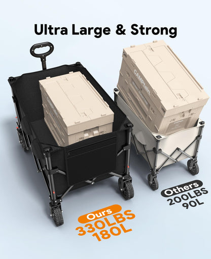 Wagons Carts Foldable, Collapsible Foldable Wagon 330lbs Capacity, Large Capacity Wagon Cart with All-Terrain Wheels,Heavy Duty Utility Wagon Cart with Brakes for Camping Shopping Sports