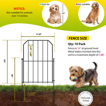 VANCASTLE Decorative Garden Fence, Toatal 10FT(L) x 24IN(H) Outdoor Metal No Dig Fence Animal Barrier, Rustproof No-Tool Assembly Landscape Edging for Yard, Lawn, Patio, Flower Bed-10 Panels Design A