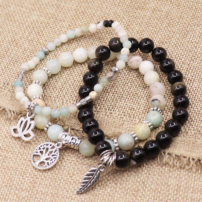 UEUC Tree of Life Yoga Healing Stone Bracelets,Multilayer Lotus Chakra Stone Reiki Bracelet Sets,Anxiety Crystal Natural Stone,for Women Stress Relief