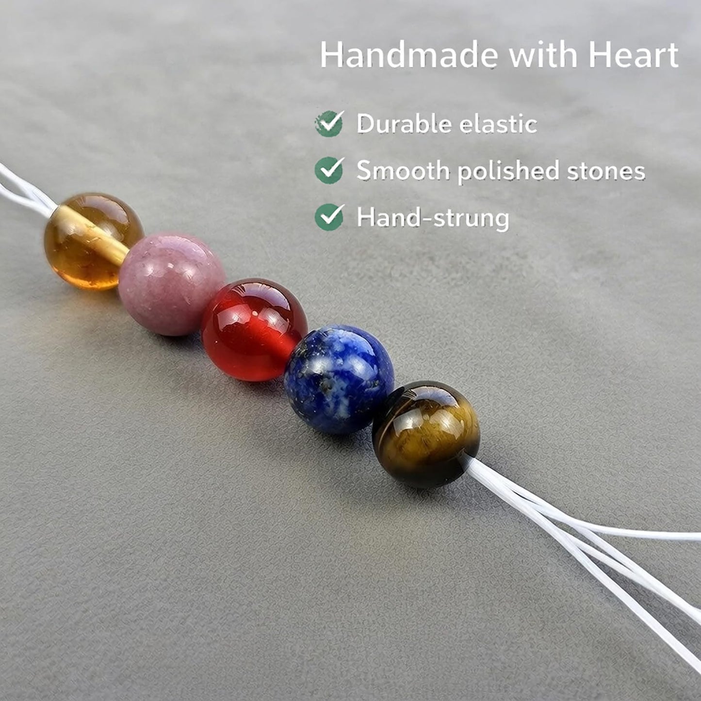 Handmade Natural Gemstone Stretch Elastic Bracelet Healing Crystal Jewelry Bracelet for Confidence & Empowerment 8mm Beaded Bracelet Gift for Women Men Valentines Day (Citrine, Carnelian, Yellow Tigers Eye)