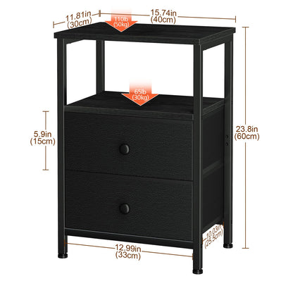LOAKEKEL Night Stand, Nightstand with 2 Fabric Drawers for Bedroom, Small End Table with Open Storage Shelf for Living Room, Bedisde Table for Apartment, Black, HETS002BK-1