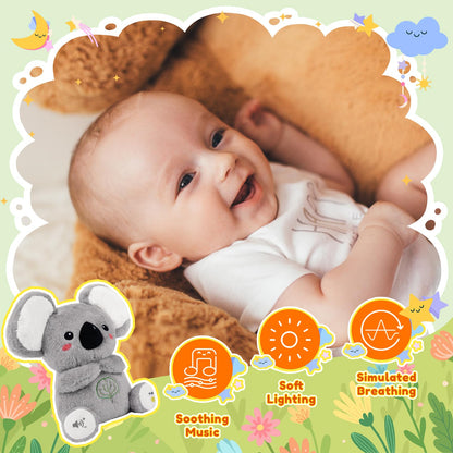 BRICHOEE Breathing Stuffed Animal, Soothing Koala Stuffed Animal with Moving Ears, Breathing Motion, Calming Sound and Light for Baby Sleep Companion Portable Plush Toy Gifts for Kids Newborns
