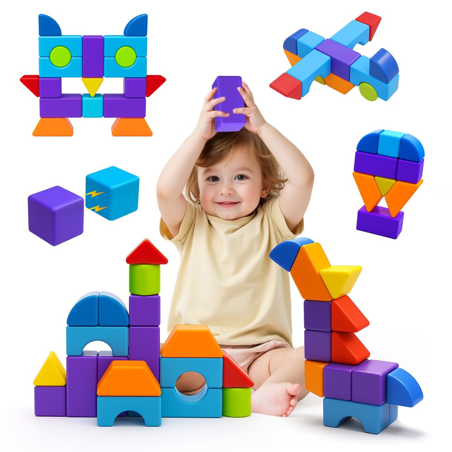 Pairez Toys Magnetic Blocks, Large 1.65 inch Magnetic Cubes for Kids, 3D Multi-Shape Building Blocks, Preschool Educational Building Kit, Montessori Sensory Toys for Toddlers 3-5 (19pcs)