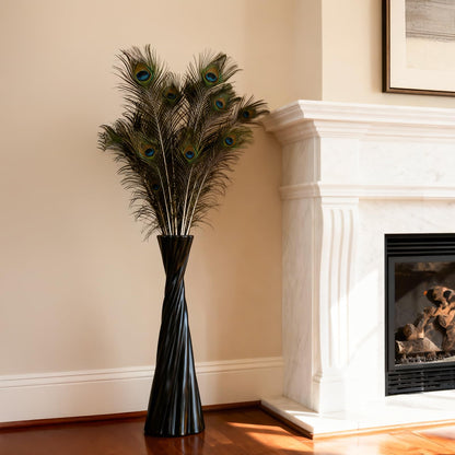 Tall Black Floor Vase 23.6″ – Glossy Twisted Resin Decorative Floor Vase for Pampas Grass, Branches & Dried Flowers, Modern Farmhouse Indoor Home Decor
