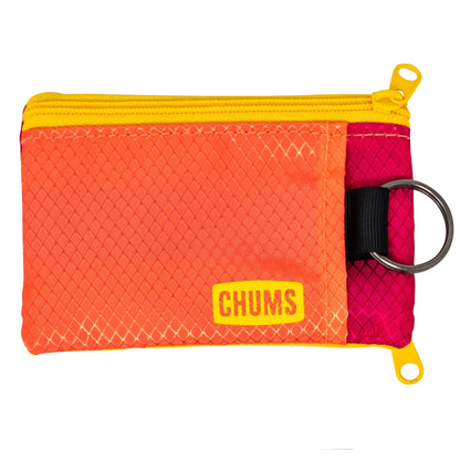 Chums Surfshorts Wallet - Lightweight Slim Wallet with RFID Blocking Card & Clear ID Window - Zippered, Water Resistant w/Key Ring (Berry/Melon)