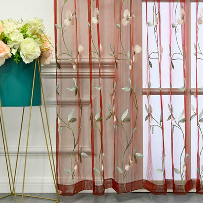 pureaqu Floral Embroidered Sheer Window Curtains for Living Room 84 Inches Length Country Rustic Embroidery Window Voile Tulle for Girls Bedroom/Sliding Glass Door Rod Pocket 1 Panel W52 x L84 Inch