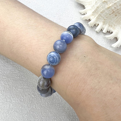 TSdiyART Blue Lace Agate Bracelet, 10mm Natural Round Gemstone Beaded Bracelet for Women Men, Healing Crystal Chakra Bracelets Jewelry (Blue Lace Agate)