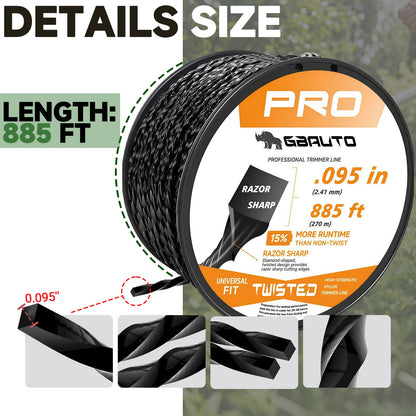 GBAuto 885ft 0.095" for Black Diamond Trimmer Line Cutting String Replacement, for Echo Trimmer Line 330095073