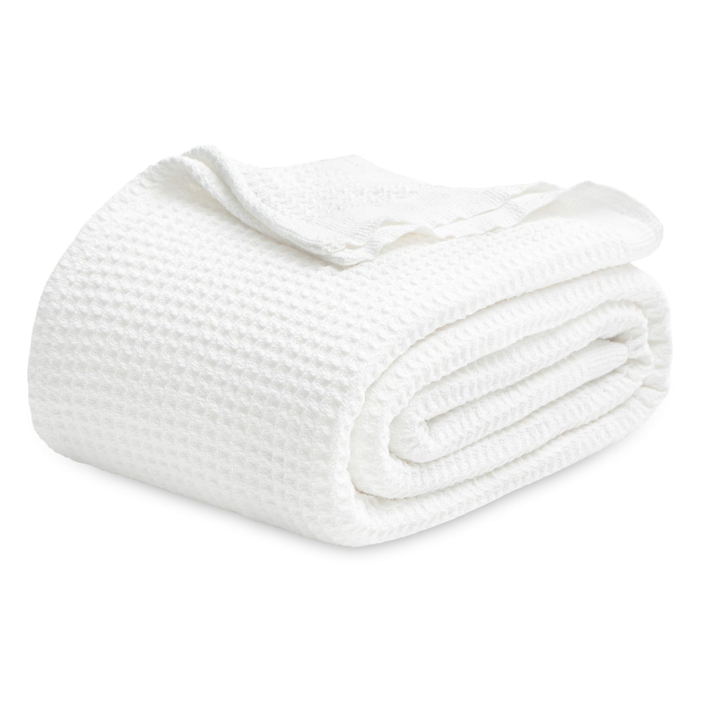 Bedsure Gentlesoft 100% Cotton Blanket Queen Size for Bed - Cooling Breathable and Soft for Spring Summer, Thick Cozy Waffle Weave Blanket Gifts for Women, White, 90x90 Inches