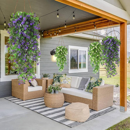RECUTMS 2Pcs Artificial Hanging Plants Fake Vines Fake Plants Outdoor Greenery Artificial Flower for Outdoors Hanging Basket Plastic Home Garden Wedding Party Decorations(Purple)