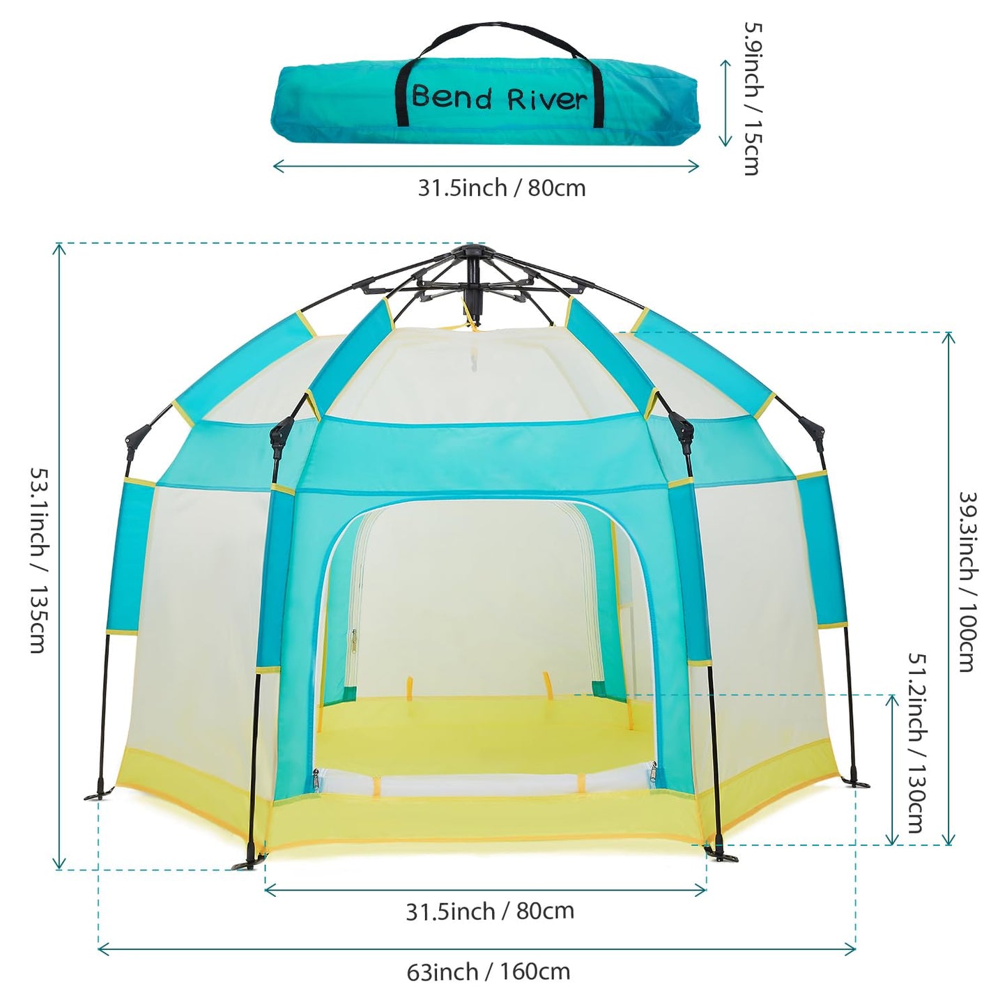 Bend River Baby Playpen with Canopy, Portable Baby Beach Tent, Toddler Play Yard Indoor and Outdoor, Foldable Mosquito Net for Infant - Green