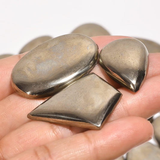 Natural Pyrite Gemstone- Healing Crystals for DIY Jewelry Making -Loose Natural Cabochon -Perfect for Crafting Unique Jewelry Designs Gift for Her, Mother and Wife (5 pcs, 25-35 mm)