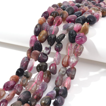 jodaying 6-8mm Natural Mutilcolor Tourmaline Nuggets Oval Free Tumbled Pebble Semi Precious Gemstone Loose Stone Beads Approx 15.5 inch for DIY Jewelry Making