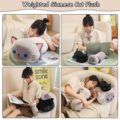 SQEQE Weighted Siamese Cat Plush, Weighted Siamese Cat Stuffed Animal, Cute Plushies Soft Pillow Toy Gift for Kids Adults 23.6 Inch, 3.1 Lbs