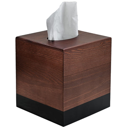 Chicvilla Tissue Box Cover Square, Wooden Tissue Box Holder with Slide-Out Bottom, Wooden Tissue Box Cover Cube for Bathroom, Bedroom, Dinner Table, 5.5 x 5.5 x 6.1 inches, Pine Wood