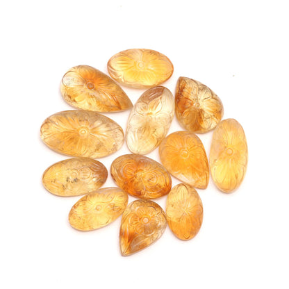 TGH Natural Citrine Gemstones Carving Wholesale Cabochons Lot, Jewelry Making Loose Gemstone, Polished Gems, DIY, Wire Wrapping, Reiki, Wikka, Healing Crystals, Bulk Gemstone Deal, Pack Of 3