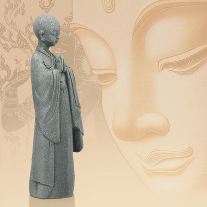 BEIZHAN Stone Buddha Statue for Home, Meditating Monk Statue with Praying Hands, Exquisite Asian Zen Decor for Home/Office (5.3 Inch)