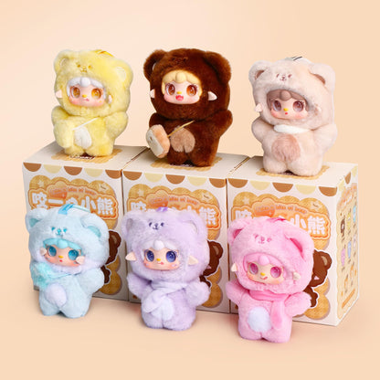 Yooki Cute Plush Pendant Blind Box,Random Vinyl Dolls Surprise Birthday Gifts,Single Mystery Box-Take A Bite of Bear Series