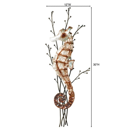 Touch of Class Atlantic Seahorse Metal Wall Sculpture Brown One Size - Coastal Style - Ocean Theme Decor - Metal and Capiz Shell Nautical Beach Themed Art for Bathroom, Bedroom - 31 Inches High