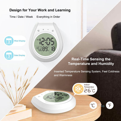 EternaHora Shower Clock Waterproof, Bathroom Clock with Temperature & Shower Timer, Small Digital Wall Clock Battery Operated with Suction Cup and Hanging Hole for Kitchen
