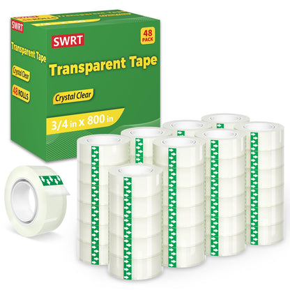 SWRT Tape, 48 Rolls Clear Tape Refills for Dispenser, Transparent Tape, 3/4 in x 800 in Tape Rolls, Strong Adhesive Tape for Gift Wrapping, Home, School & Office Tape