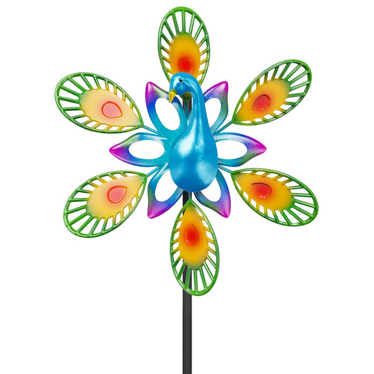 YOADEHOA Wind Spinners Garden Decor for Outside, Windmill for Yard Decorations Outdoor, Metal Yard Art Wind Sculptures Garden Gifts for Women Backyard Patio AWN Ornament (Peacocks A)