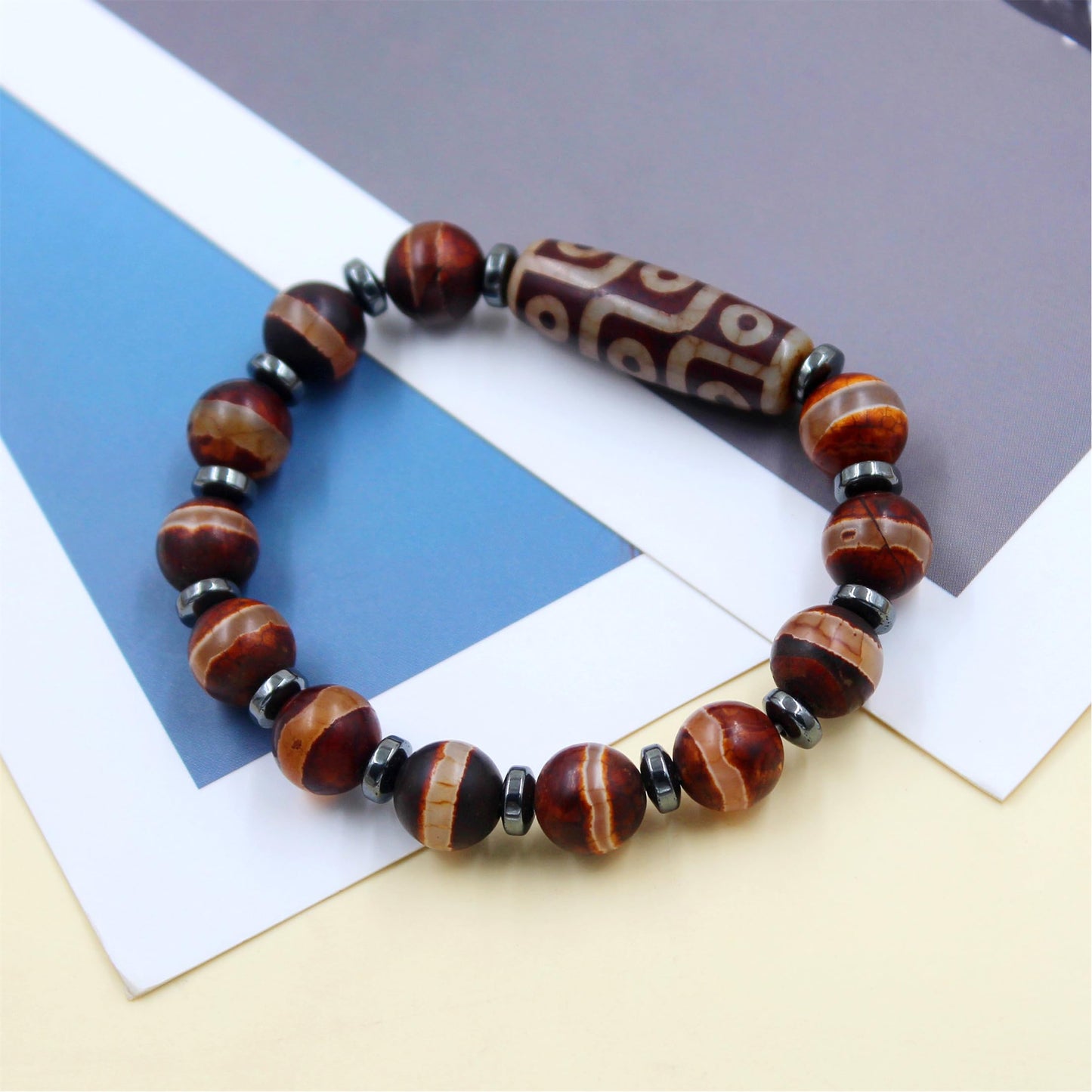 Zircobic Nine Eyes Dzi Feng Shui Healing Bracelet | Unique Tibetan Nine Eyes Dzi Wristband | Positive Energy Spiritual Bracelets | Blessing Mala Buddhist Chakra Meditation Jewelry