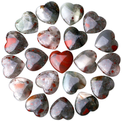 QINJIEJIE 20PCS African Bloodstone Heart Stones Crystals Bulk Love Shaped Worry Stone Heart Rock Pocket Polished Palm Gems Crystal Reiki Balancing Wholesale Carved Stone Decor Gift