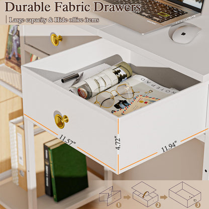 DAOUTIME White Computer Desk, 36 Inch Small Desk with Drawers, Home Office Desk with Storage Shelves for Bedroom, Living Room, Dorm, Vanity Desk for Small Spaces, White