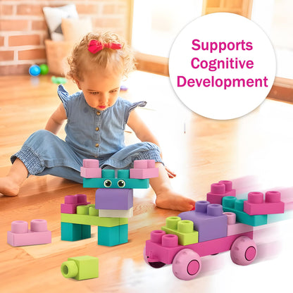 ROHSCE Soft Building Blocks for Toddlers, Stacking Blocks for Babies 6 Months and Up STEM Toddler Gifts, Large Construction Block Set Rubber Blocks Bag with 42 Pieces and Storage,Gift for Easter