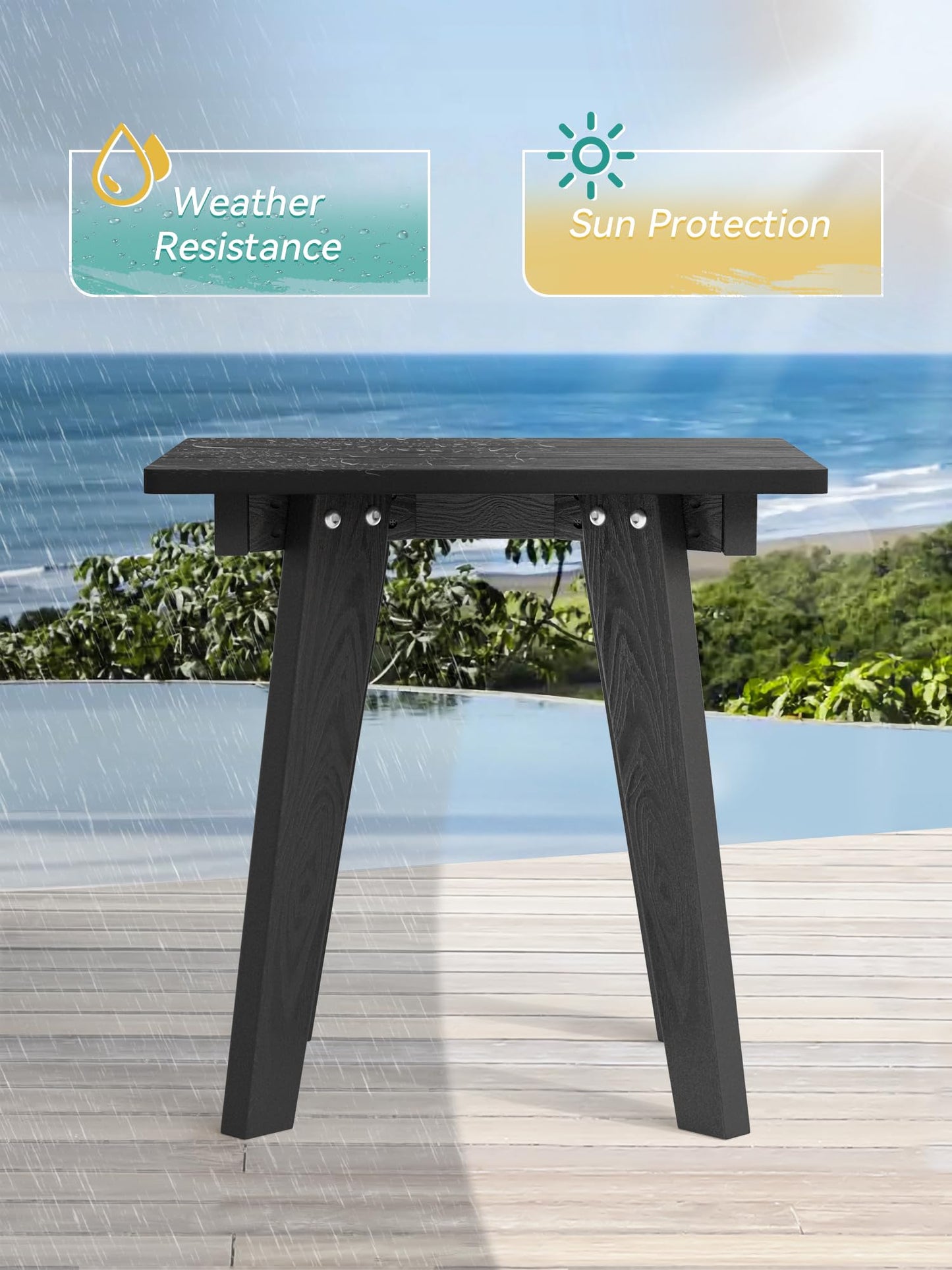 Homenjoy Outdoor Side Table, HDPE Weather Resistant Small Patio Table for Porch and Balcony, 200 LBS Capacity Heavy Duty Small Outdoor Table for Backyard and Pool, Easy Maintenance, Black
