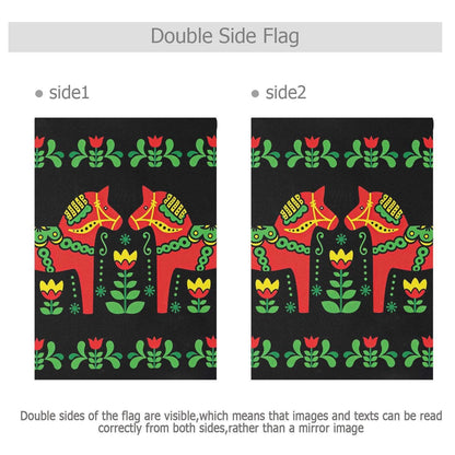 Double Horse Garden Flag Yard Decor Double Sided, Swedish Dala Horse Garden Flag Stand For Patio Lawn Garden Outside 12"x18"