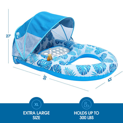 COOLCOOLDEE Pool Lounge Float with Canopy UPF50+,Extra Large Pool Floats for Adults Heavy Duty,Inflatable Lounger Float with Cup Holder & Backrest,Footrest