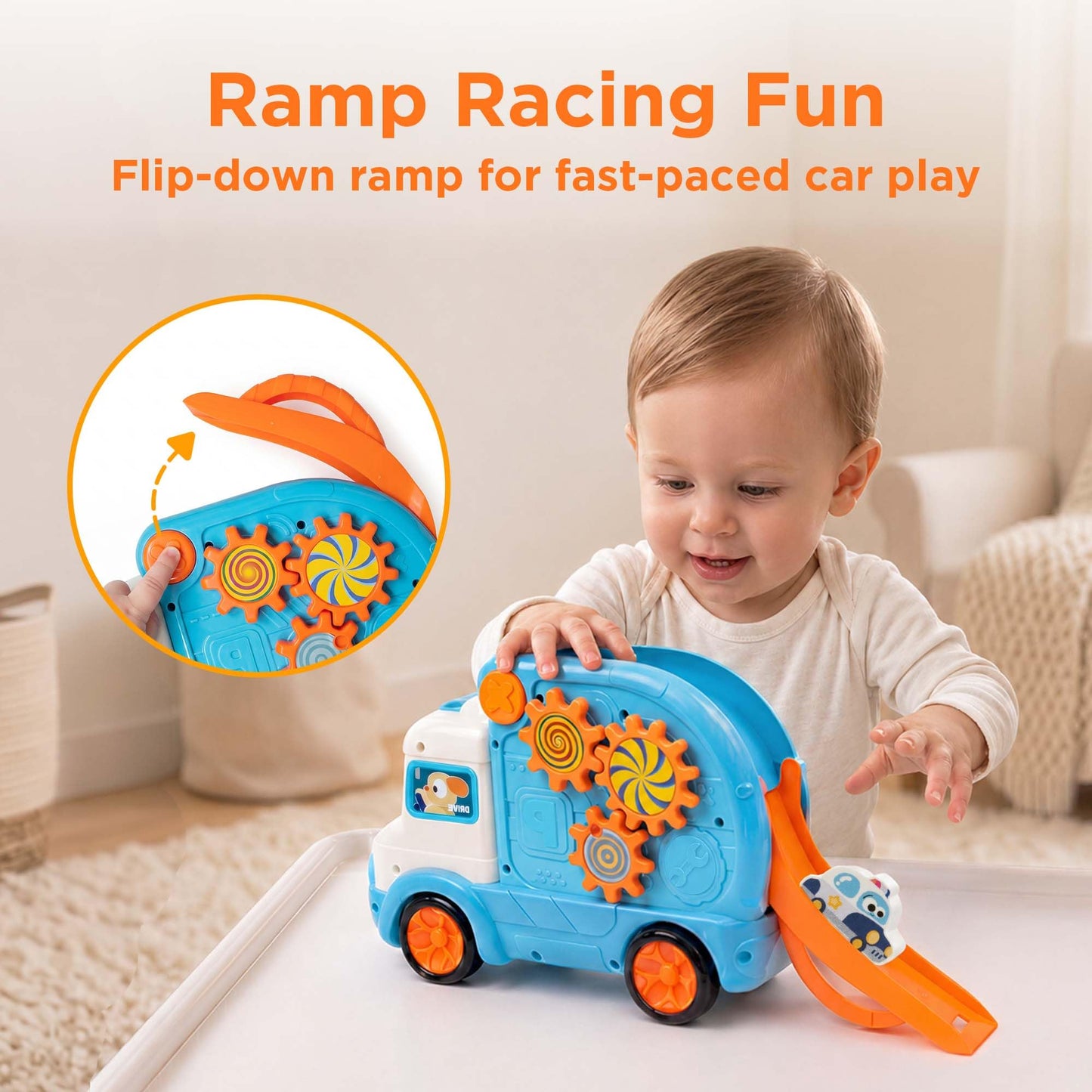 iPlay, iLearn Toddler Bus Toy W/ 3D Matching Puzzle & Car Slide, Baby Musical Push Go Car W/Sound, Montessori Learning Vehicle Match Game, Birthday Gift 18 24 Month 1 2 3 Year Old Infant Kid Boy Girl