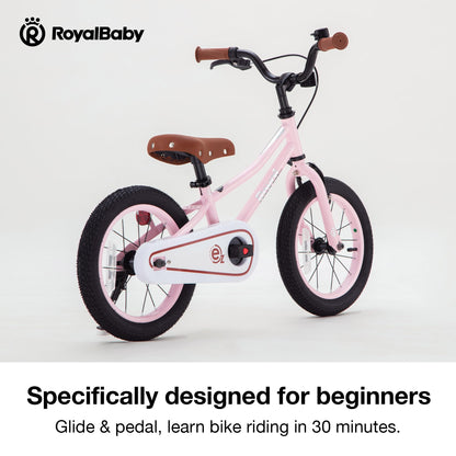 RoyalBaby Terra EZ Kids Bike, Easy Learn Balancing to Biking, 14 Inch Balance & Pedal Bicycle, Instant Assembly Toddlers Boys Girls Ages 3-6 Years, 14" Pink