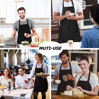 loteaf 4 Packs Chef Apron, Black Waterproof Apron, Adjustable Aprons with 2 Pockets for Men Women, Professional Aprons for Kitchen Cooking Gardening Painting Baking Restaurant (Black)