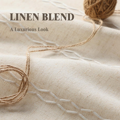 XOGUIBO Boho Blackout Curtains 2 Panels 84 Inch for Living Room Bedroom, Beige Linen Texture Farmhouse Curtains with Tassels and Cotton Embroidery Vintage Rustic Western Rod Pocket