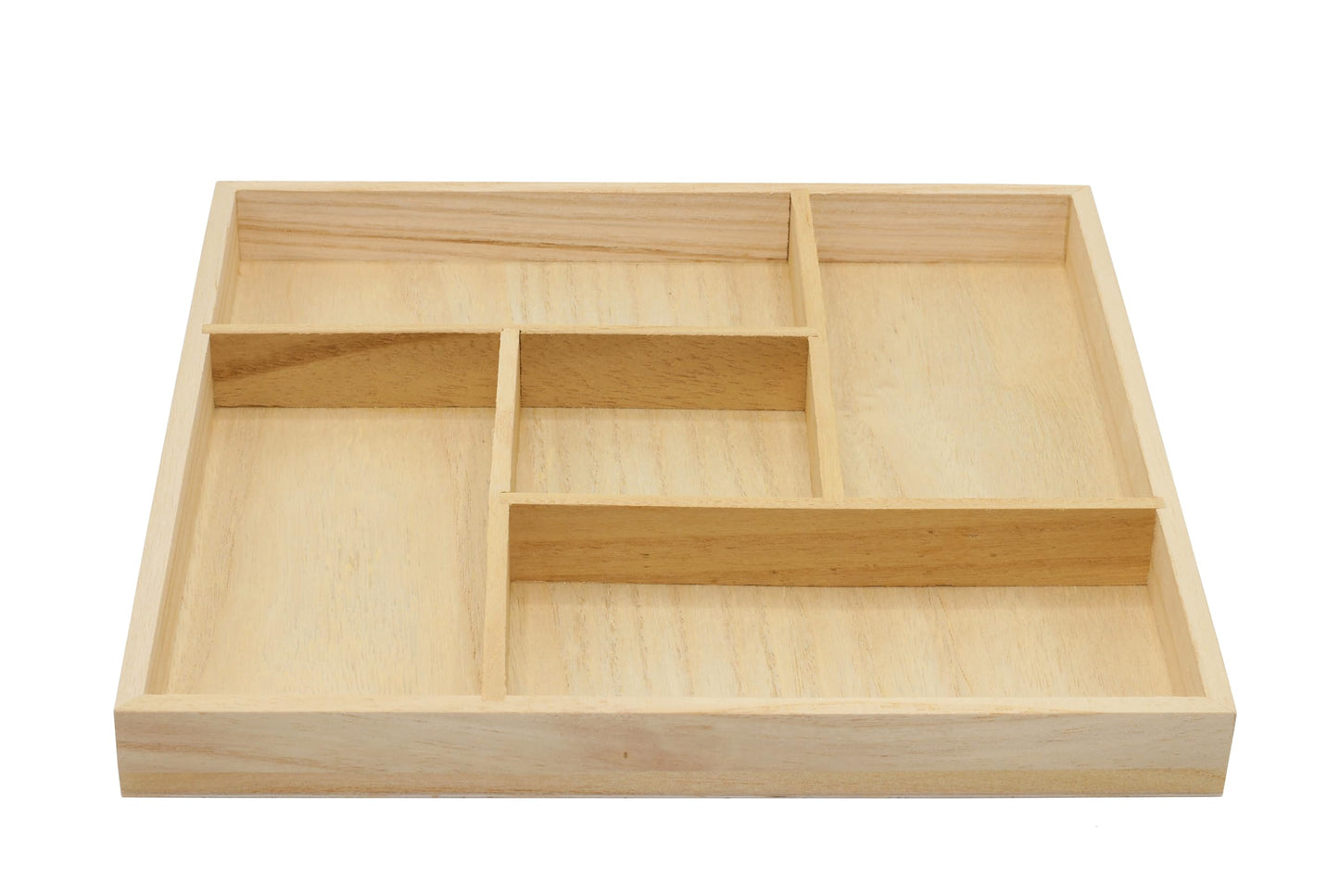 5 Section Wooden Trays – 10" × 10" Square Organizers with Compartments for Crafts, Drawer Tidying, Snacks, and Display | 2 Pack